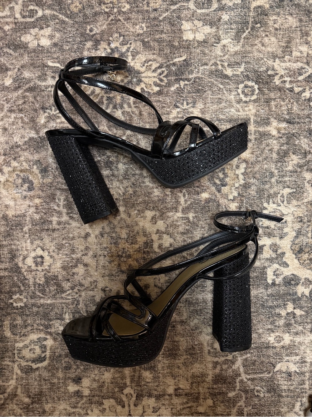 GBG Los Angeles Quenin Black Rhinestone Heels